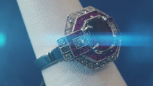Load and play video in Gallery viewer, Vintage Style 2 Carat Ruby and Diamond Ring in Platinum video thumbnail
