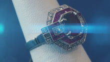 Load and play video in Gallery viewer, Vintage Style 2 Carat Ruby and Diamond Ring in Platinum
