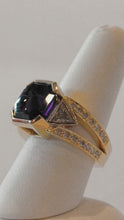Load and play video in Gallery viewer, Custom-Made 18k Yellow Gold Amethyst Men&#39;s Ring with Trillion and Channel Set Diamonds
