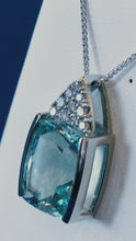 Load and play video in Gallery viewer, Custom-Made Aquamarine and Diamond Pendant in 14k White Gold
